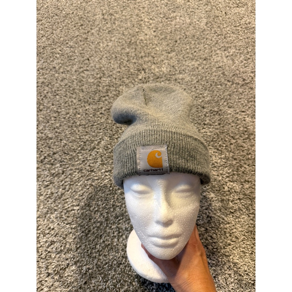 Carhartt Mens Knit Beanie Hat Gray Cuffed Workwear Winter Casual‎